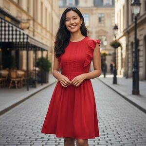 Banana Republic Petite Red Fit & Flare Dress‎ Ruffle Sleeves Career Party